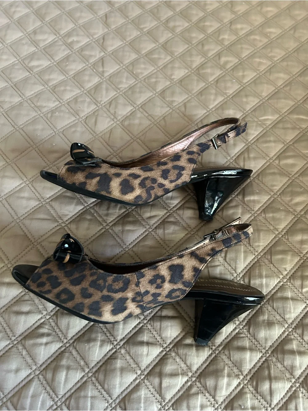 Naturalizer Leopard-Print Slingback Peep-Toe Heels - Brown/Black